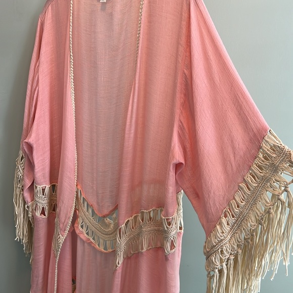 Umgee Lightweight Fringe Kimono Duster | Large | Peach | EUC - Picture 6 of 10
